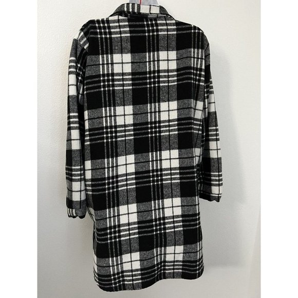 Women Flannel jacket Shacket My Beloved M Button Up Black White Plaid Pockets - Picture 3 of 6